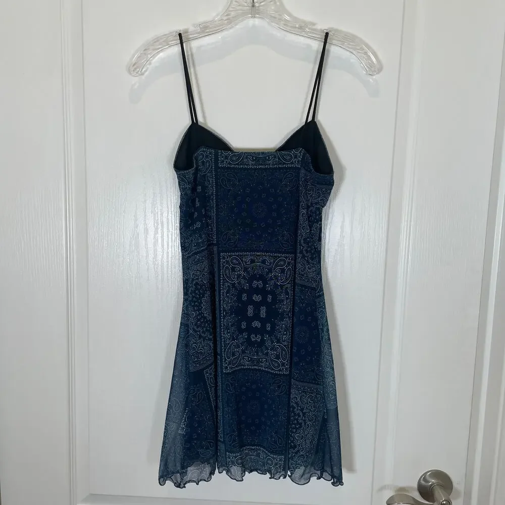 Urban Outfitters Y2K Style‎ Mesh Mini Dress Babydoll Paisley Blue Sweetheart S